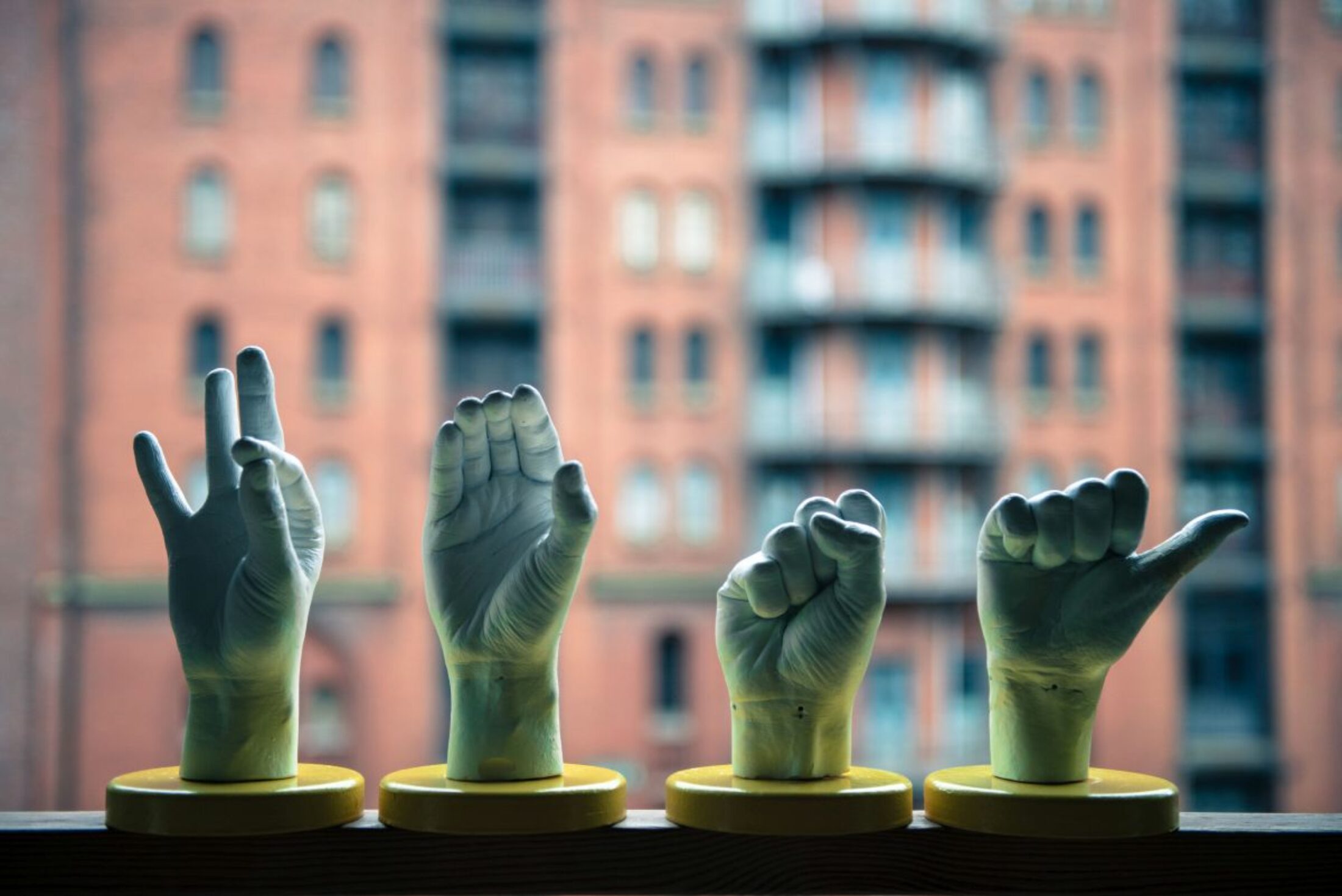 Hand signals: sculptures showing common signings at the ‘Dialogue in Silence’ workshop. Credit: Steffen Baraniak